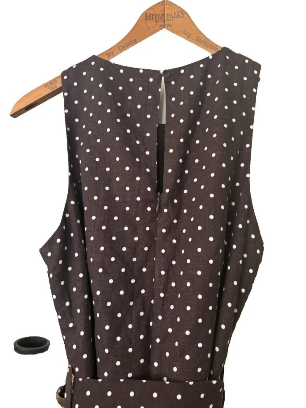 Mango Women's Round Neck Polka-Dot Belt Jumpsuit Brown/White NWOT Pockets MED